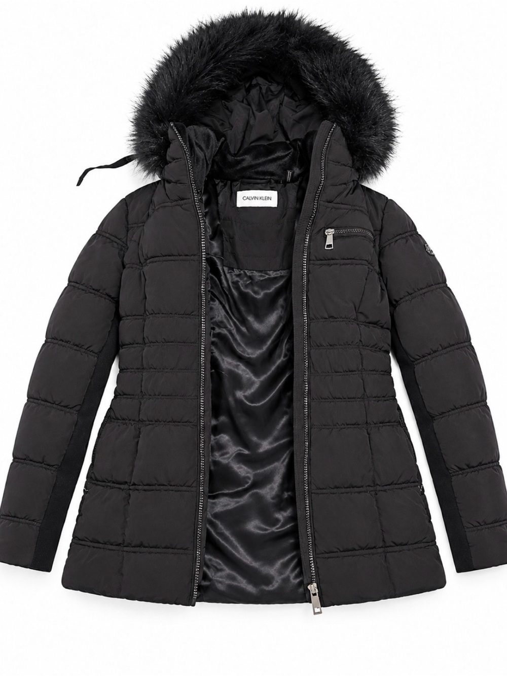 Calvin Klein Black Quilted Faux-Fur Hood Puffer Coat
